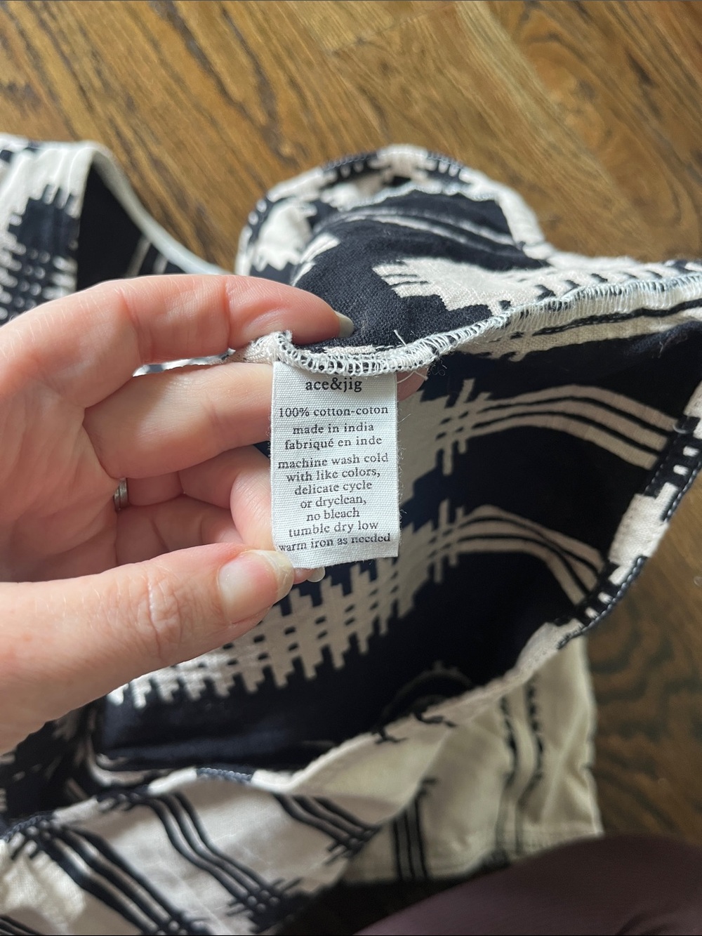 Ace & Jig Black and Cream 100% Cotton Artisan Geometric Short Sleeve Blouse - Picture 7 of 7